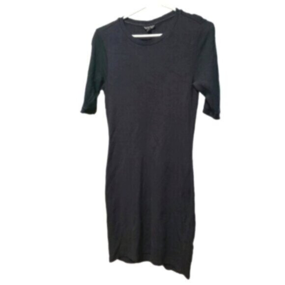 TOPSHOP Women's 3/4 Sleeve Black Crew Neck T Shirt Fall Midi Dress Small - Picture 1 of 9